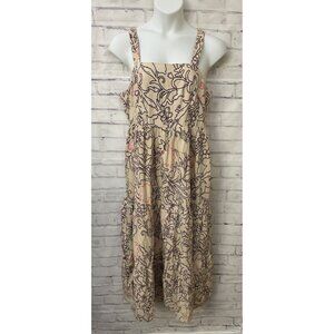 Knox Rose Size XL Tan Floral Tiered Maxi Dress Adjustable Straps‎ Sundress